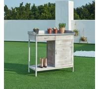 Table à plantes 'Aliano' avec armoire et plan de travail galvanisé 98 x 48 x 94 cm Sapin Gris