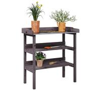 vidaXL Table à Plantes avec Étagère, Support de Pots de Fleurs, Présentoir à Plantes, Support à Plantes Jardin, Gris Bois de 156354 Gris G