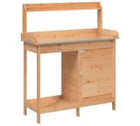 Table à plantes, en bois de sapin massif, marron, 110,5 x 45 x 124,5 cm, avec plateau de table galvanisé, espace de rangement et crochets en métal, pour jardin, terrasse, balcon, intérieur et
