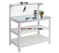 Table À Plantes Hwc-N55, Table De Jardinier Table À Fleurs Étagère À Plantes, Bois Certifié Mvg Plaque Galvanisée, 117x102x56cm Blanc Blanc