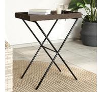 Table à Plateau Pliable, Table à Manger avec Poignées, Table d'Appoint avec Plateau, Meuble de Jardin Terrasse, Marron Résine Tressée