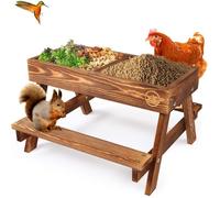 Table à poules zéro déchet, mangeoire à poules artisanale en bois carbonisé, grand kit de mangeoire à poules à monter soi-même.