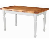 Table À Rallonge Champêtre En Bois Massif De Tilleul Massif, Cadre Blanche Antique, Plan Finition Naturelle Multicolore