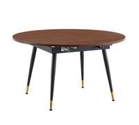 Table à rallonges, pouvant passer d'une forme ronde à une forme ovale, pieds en métal, noir et couleur noyer, 135 × 85 × 77 cm
