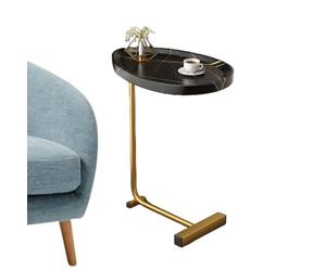 Table à thé au café canapé final - table à thé snack rustique, table de fin en forme de C | Table basse moderne en forme de C, table de sauvetage spatial C avec cadre en métal, dessus en bois pour