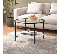 Vidaxl Table À Thé Noir Et Marbre Blanc 70 Cm Verre Trempé Multicolore
