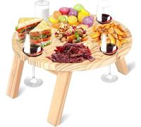 Table à vin Portable pour l'extérieur, Mini Table de Camping, Table de Pique-Nique, Ronde en Bois, Portable, pour l'extérieur, Pliable, Petite Table de Plage pour Le Jardin, Les Voyages (30 * 16 cm)