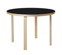 ARTEK table ronde AALTO TABLE 90A (Bouleau laqué naturel, plateau en linoléum noir - Bois massif et placage)