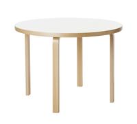 ARTEK table ronde AALTO TABLE 90A (Bouleau laqué naturel, plateau en HPL IKI blanc - Bois massif et placage)