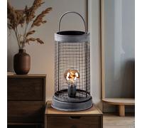 Table Accumulateur Luminaire Lampadaire Déco Grille Métal Gris Vintage H 52 CM