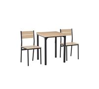 Table avec 2 chaises style industriel acier noir MDF coloris bois de chêne