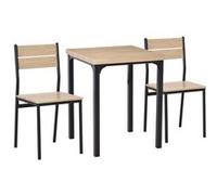 HomCom Ensemble table à manger + 2 chaises style industriel acier noir MDF bois de chêne Gris G