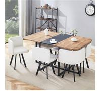 Table avec Chaise salle a manger Encastrable 4 à 6 personne, 6 Chaise Blanc Tapissée et Table à manger Bois Industrielle, 150x100