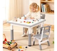 Table avec chaises pour Enfants, Ensemble de Meubles pour Enfants avec 2 chaises, réglable en Hauteur, Table activité Enfant Graffiti effaçable, mobilier Enfant Maison école 3 à 8 Ans (Gris)