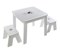 Table bac enfant + 2 tabourets - Blanc et gris - L 57 x P 57 x H 51 cm