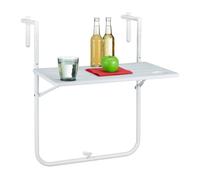 Relaxdays Table Balcon Suspendue, Rabattable, réglable en Hauteur sur 3 Niveaux, Aspect Bois, LxP 59,5 x 35,5 cm, Blanc, Acier, 1 unité