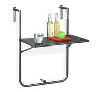 Relaxdays – Table balcon suspendue rabattable, réglable 3 niveaux, aspect bois, 59,5×36 cm, noir