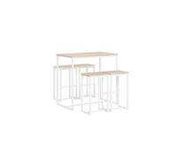 SoBuy OGT15-WN Set de 1 Table + 4 Tabourets Ensemble Table de Bar Bistrot + 4 Tabourets de Bar avec Repose-Pieds (Blanc)