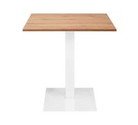 Table bar restaurant 70x70 cm base blanche plateau stratifié chêne H 75