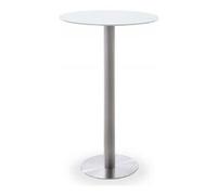 Table bar ronde avec plateau ceramique Blanc avec pietement acier brosse - L65 x H105 x P65 cm --