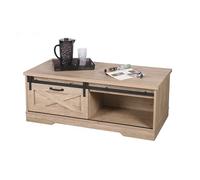 Table Basse 1 Porte Coulissante 117x59x45 Cm Naturel - Kavir