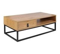 Table Basse 1 Tiroir Aspect Bois et Pieds Métal - ABRIL -