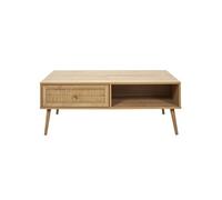 Table Basse 1 Tiroir Effet Bois et Façade Rotin - MAYA -