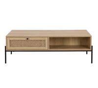 Table basse 1 tiroir en cannage naturel et effet chêne 115 cm - Iris