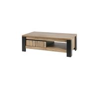 Table Basse 1 Tiroir et 1 Niche Métal et Aspect Bois - CLODIUS - ALTOBUY Marron G