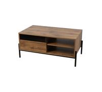 - Table basse 1 tiroir et 2 niches Helio en bois et métal - Marron et noir - HELIO