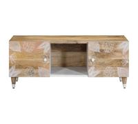 Table basse 100 x 54 x 40 cm en bois massif mangue - Design naturel avec vernis blanc, matériau en bois stable et structure en métal, parfaite pour le salon et les petites pièces