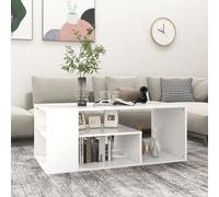 Table basse 100x50x40 cm en bois contreplaqué blanc avec étagères de rangement