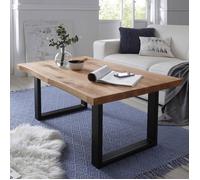 Table basse - Chêne Massif - 110x70 cm - Pieds en Métal Noir - Finition Huilée - Style Contemporain