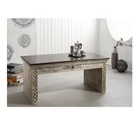 Table basse 115x60cm - Bois massif de manguier ciré (Blanc antique) - Style Campagne Chic - CASTLE ANTIK 233