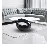 Table Basse 115x65 cm avec Plateau Ovale en Verre et Cadre Noir Brillant - Miranda