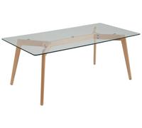 Table Basse 120 x 60 cm avec Plateau en Verre et Pieds en Bois Clair Moderne Hud