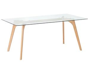 Table Basse 180 x 90 cm avec Plateau en Verre et Pieds en Bois Clair Moderne Hudson