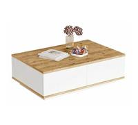 Table Basse 2 Abattants 2 Niches Chêne et Blanc L 90 H 28.6 P 60 cm