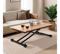IDMarket Table basse Urbana relevable rectangulaire – Plateau façon hêtre, Pied noir, Industriel