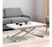Table Basse 2-En-1 Relevable En Table À Manger 6-8 Personnes Plateau Portefeuille Urbana Plateau Blanc Pied Chrome Blanc