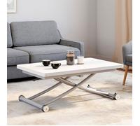 Table basse 2 en 1 relevable en table à manger rectangulaire URBANA 100 cm blanc pied chrome