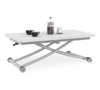 IDMarket Table basse URBANA extensible relevable en table à manger plateau blanc pied chrome