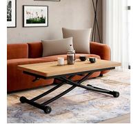 Table basse 2 en 1 relevable en table à manger rectangulaire URBANA 100 cm bois et noir design industriel