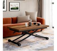 IDMarket Table basse relevable URBANA extensible bois foncé pied noir design industriel