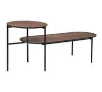 Table basse 2 niveaux en métal noir et bois 118 x 43 cm Marron G