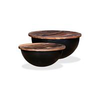 vidaXL Ensemble de 2 tables basses à forme de bol Bois de récupération massif Noir Design industriel