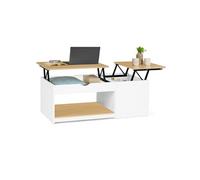 Table Basse 2 Plateaux Relevables Eyla Avec Coffre Bois Blanc Et Façon Hêtre Blanc