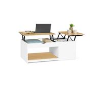 IDMarket - Table Basse 2 Plateaux relevables EYLA avec Coffre Bois Blanc et façon hêtre