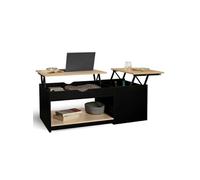 IDMarket Table basse EYLA 2 plateaux relevables rectangulaire avec coffre bois noir et façon hêtre
