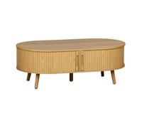 sweeek - Table Basse 2 Portes coulissantes avec 3 Compartiments décor Bois rainuré. L 110 x P 59 x H 39cm